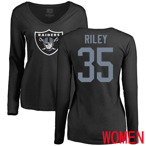 Oakland Raiders Olive Women Curtis Riley Name and Number Logo NFL Football #35 Long Sleeve T Shirt->oakland raiders->NFL Jersey